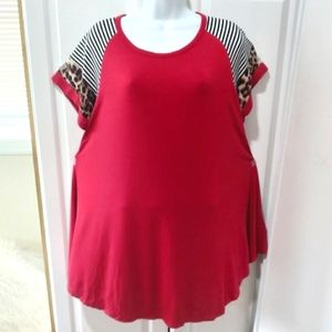 Monnuro Women's Tunic Top Red Sz 2X